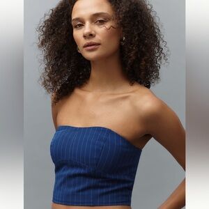 Walter Baker Tanvi Strapless Bustier Top- Navy Pin Striped-size Large NWT